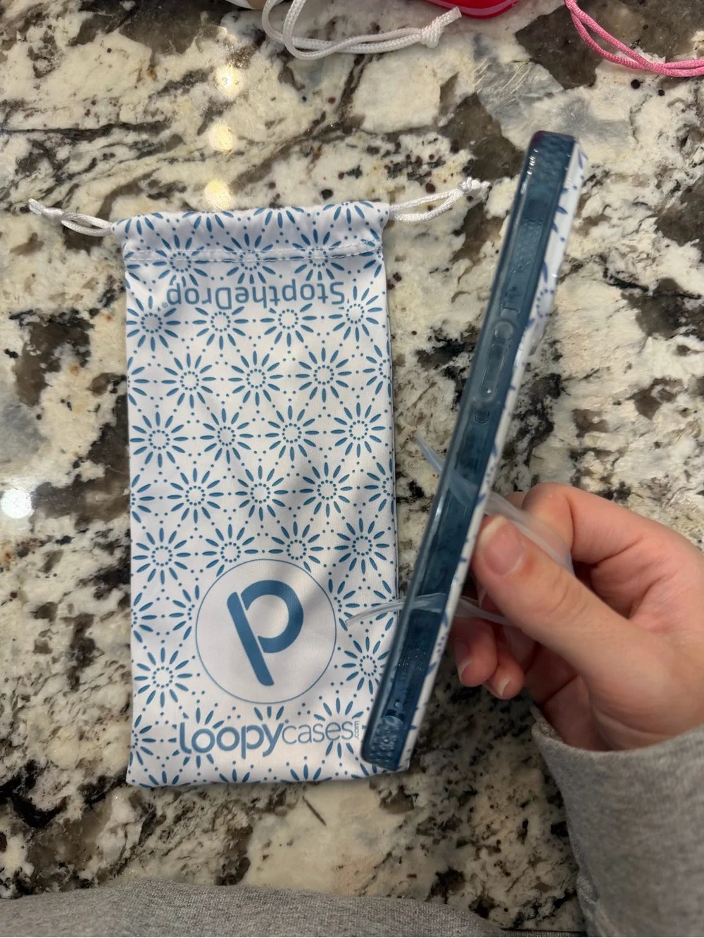 Loopy Case Blue and White Floral Dot Phone Case with Strap